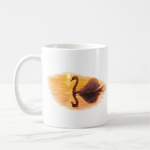 Caneca De Café Cisne Deslizando ao Pôr do Sol
