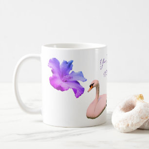 Caneca De Café Cisne E Flor De Hibiscus Solteiro Personalizado