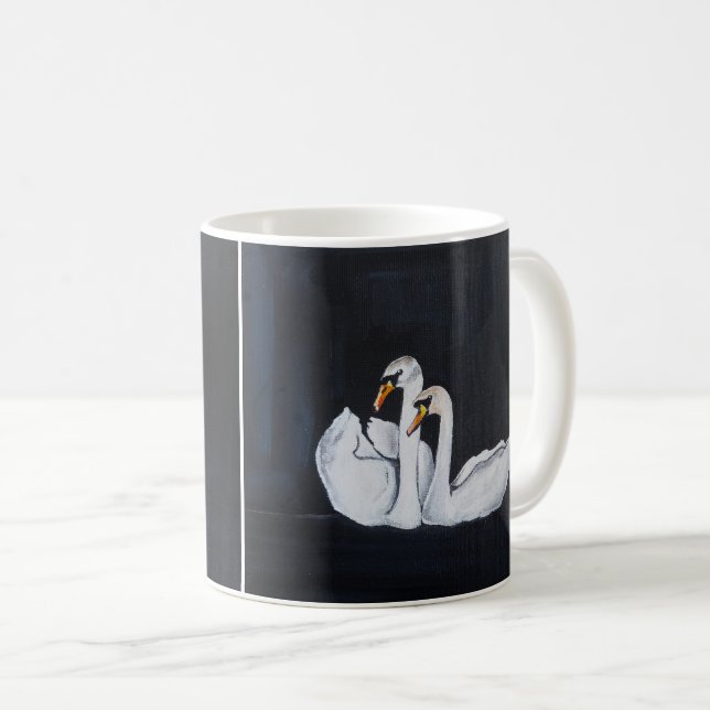 Caneca De Café Cisnes à Noite Pintura de Alfred Fox (Frente Esquerda)