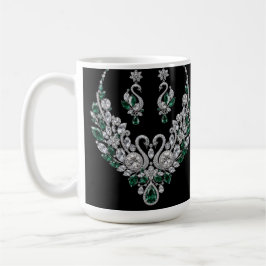 Caneca De Café Cisnes de Cristal Esmeralda | Joias de Luxo