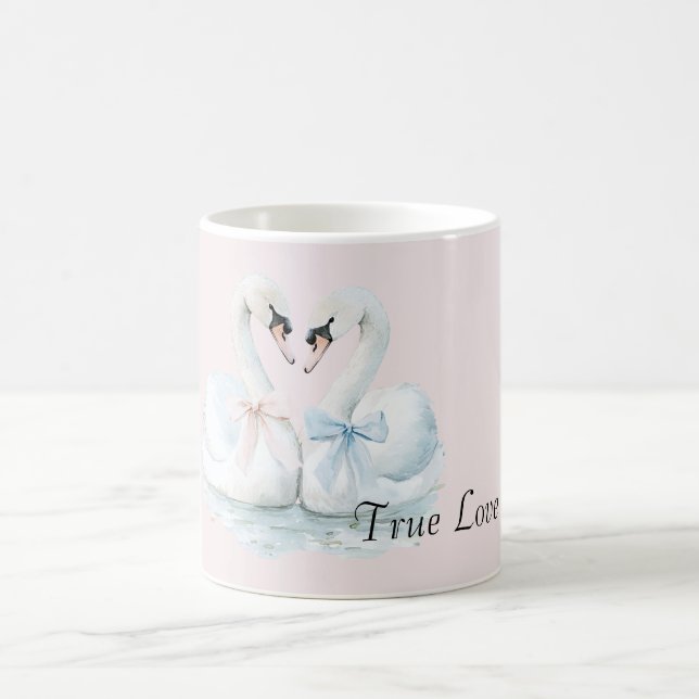Caneca De Café Cisnes de Verdadeiro Amor Arcos Rosa Azul (Centro)