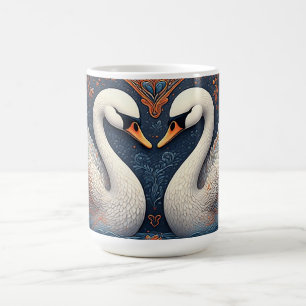Caneca De Café Cisnes Elegantes por Padrões Florais Ornamentados