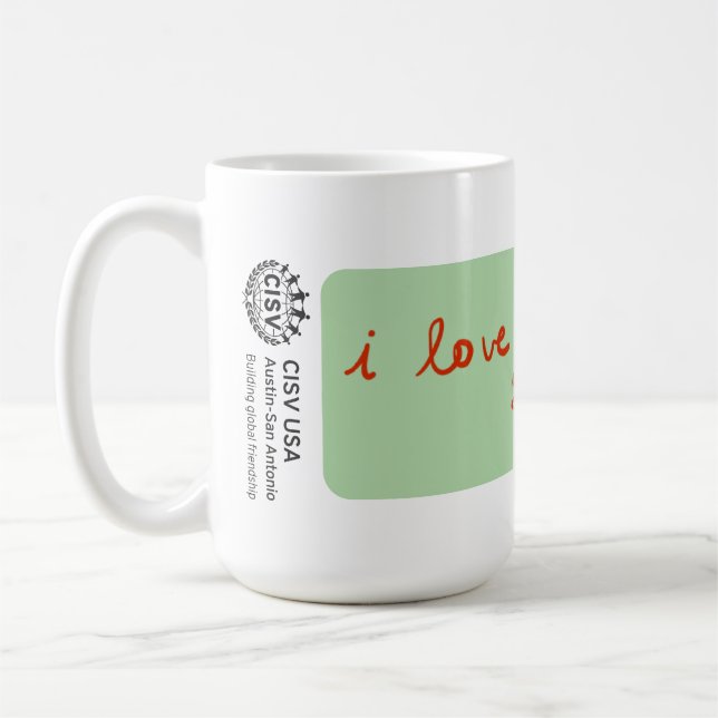 Caneca De Café CISV Austin "Eu amo tanto o CISV." (Esquerda)