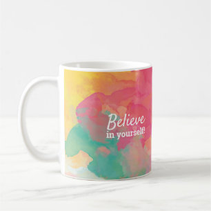Caneca De Café Citação Acredite em Si Mesmo Aquarela Alegre