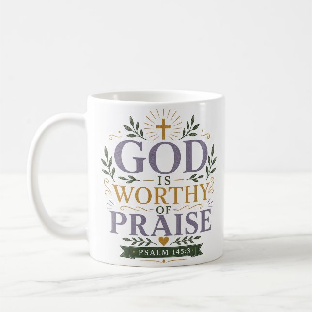 Caneca De Café Citação Cristã Deus é Digno de Louvor (Esquerda)
