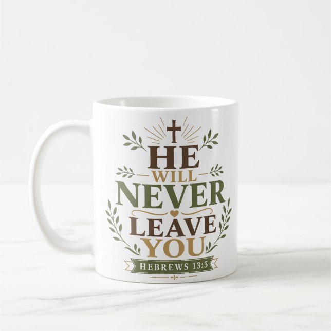 Caneca De Café Citação Cristã Ele Nunca Te Deixará (Esquerda)