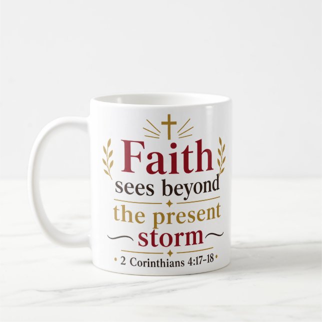 Caneca De Café Citação Cristã Fé Vê Além da Tempestade Presente (Esquerda)