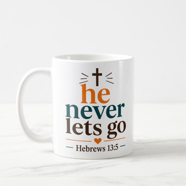 Caneca De Café Citação Cristã Inspiradora Ele Nunca Deixa Ir (Esquerda)