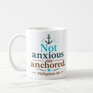 Caneca De Café Citação Cristã Moderna Ancorada Não Ansiosa