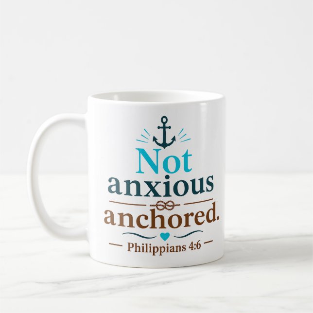 Caneca De Café Citação Cristã Moderna Ancorada Não Ansiosa (Esquerda)