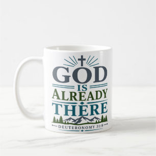 Caneca De Café Citação Cristã Moderna Deus Já Está Lá