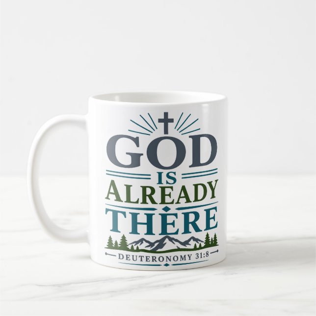 Caneca De Café Citação Cristã Moderna Deus Já Está Lá (Esquerda)
