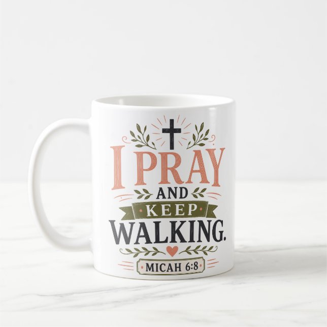 Caneca De Café Citação Cristã Rezo E Continuo Caminhando (Esquerda)
