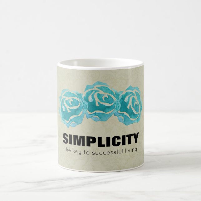 Caneca De Café Citação da Tipografia Simplicidade com Rosas Teais (Centro)