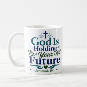 Caneca De Café Citação das Escrituras Deus Está Segurando Seu Fut