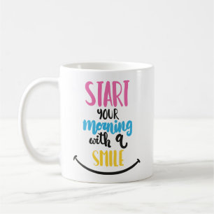 Caneca De Café Citação de Atitude Motivacional Rosto Feliz Manhã