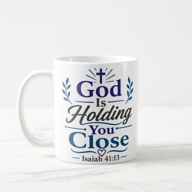 Caneca De Café Citação de Devocional Matinal Deus Está Te Abraçan (Esquerda)