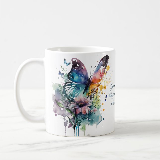 Caneca De Café Citação de Encorajamento Inspiracional Butterfly (Esquerda)