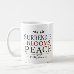 Caneca De Café Citação de Escritura Inspiradora Surrender Blooms