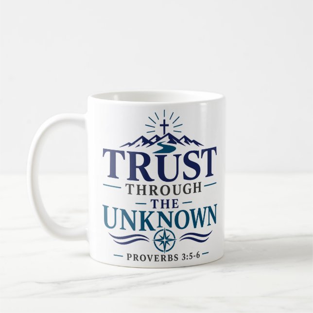 Caneca De Café Citação de Esperança Cristã Através do Desconhecid (Esquerda)