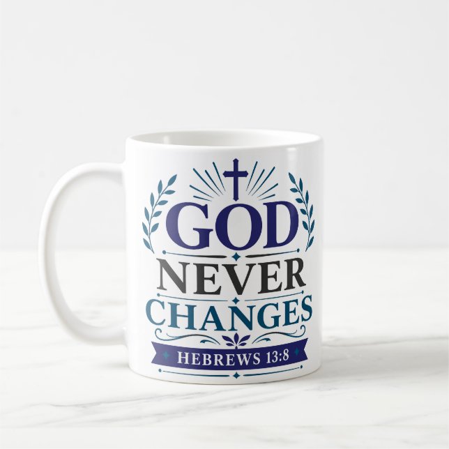 Caneca De Café Citação de Esperança Cristã Deus Nunca Muda (Esquerda)
