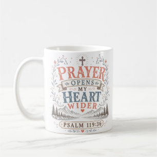 Caneca De Café Citação de Fé Cristã: A Oração Abre Meu Coração Ma