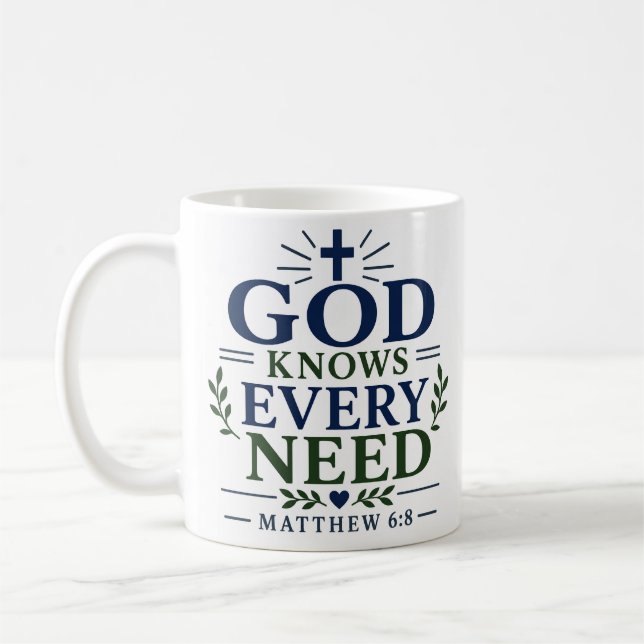 Caneca De Café Citação de Fé Cristã Deus Conhece Toda Necessidade (Esquerda)