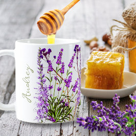 Caneca De Café Citação de Flores Inspiracionais Violet Lavanda Bl