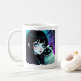 Caneca De Café Citação de Garota de Anime e Gato Siames