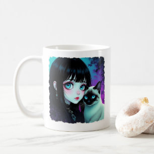 Caneca De Café Citação de Garota de Anime e Gato Siames