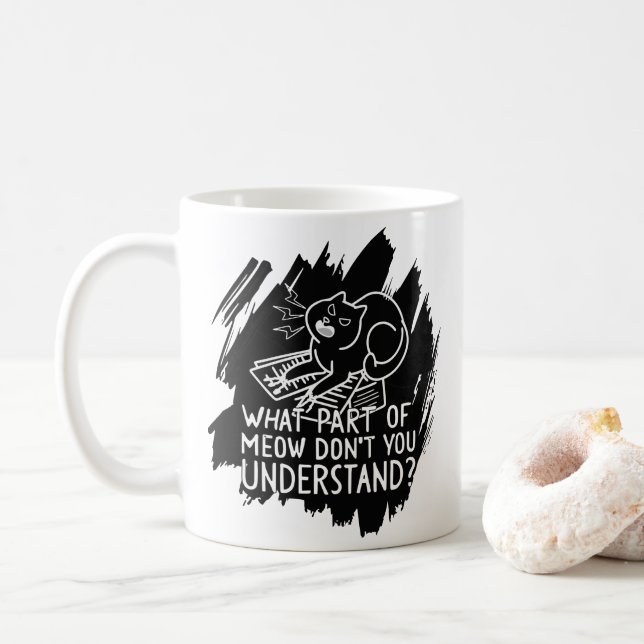Caneca De Café Citação de Gato Engraçado Preto (Com Donut)