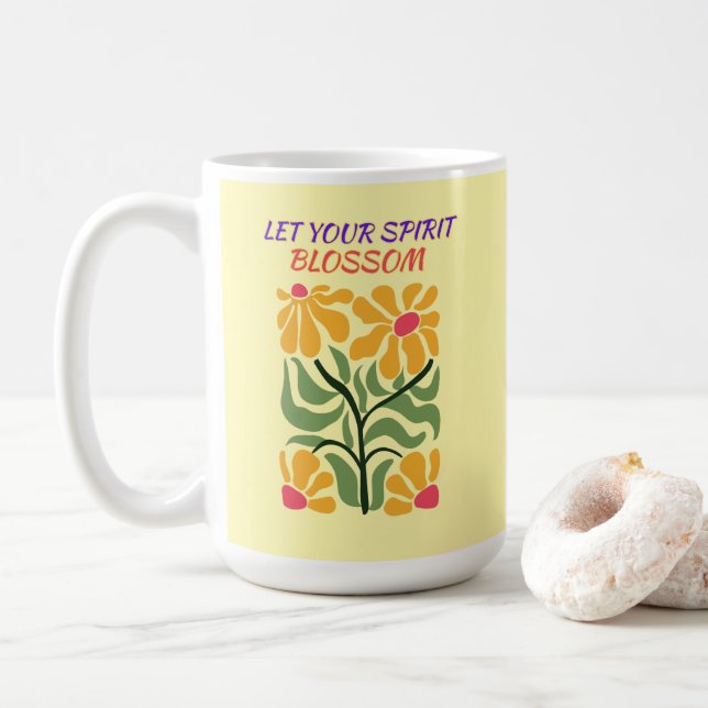 Caneca De Café Citação de Inspiração de Flores em Flor Retro Boho (Com Donut)