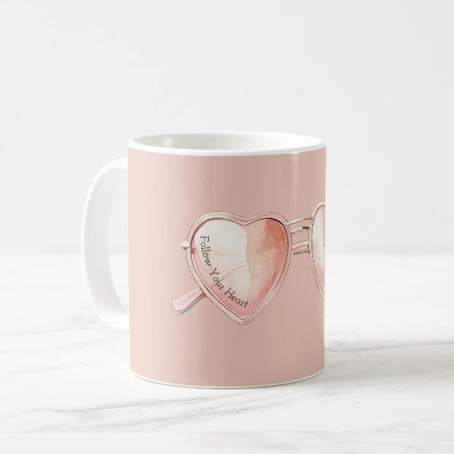 Caneca De Café Citação de Óculos de Coração Rosa (Frente Esquerda)