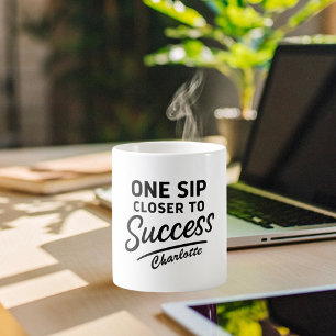 Caneca De Café Citação de sucesso motivacional branca preta