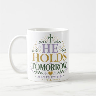 Caneca De Café Citação Devocional Diária de Fé Ele Detém o Amanhã