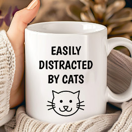 Caneca De Café Citação Divertida de Gato - Facilmente Distraído P