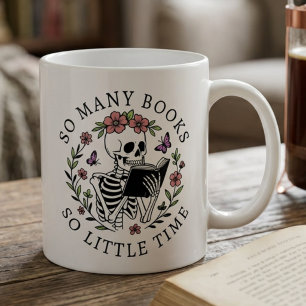 Caneca De Café Citação Divertida Para Amantes de Livros Esqueleto