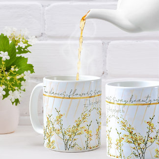 Caneca De Café Citação do Ouro Branco Romântico e Flores Amarelas