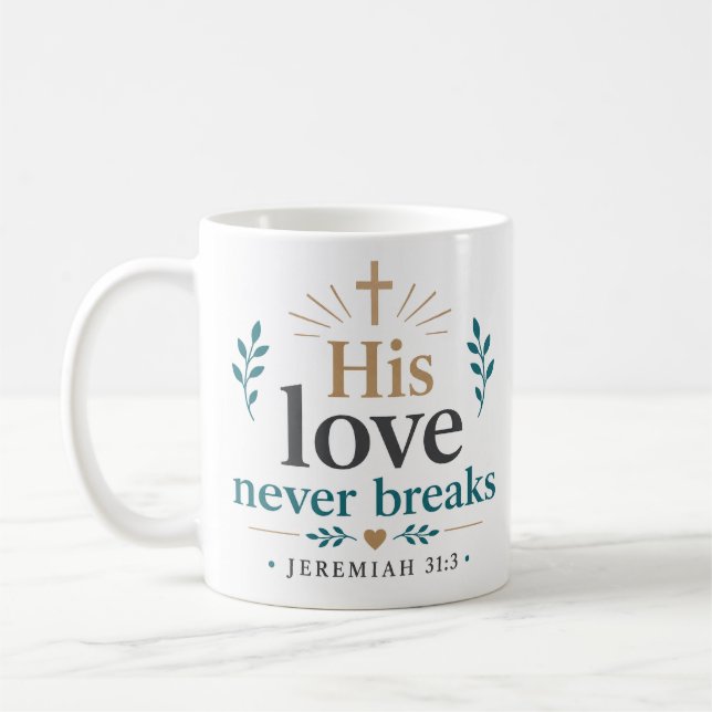 Caneca De Café Citação do Versículo Bíblico Seu Amor Nunca Se Que (Esquerda)