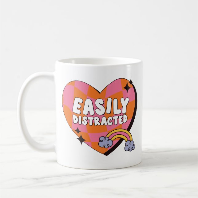Caneca De Café Citação engraçada de ADHD facilmente distraído (Esquerda)