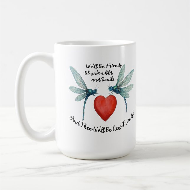 Caneca De Café Citação engraçada de amizade de libélulas BFF velh (Esquerda)