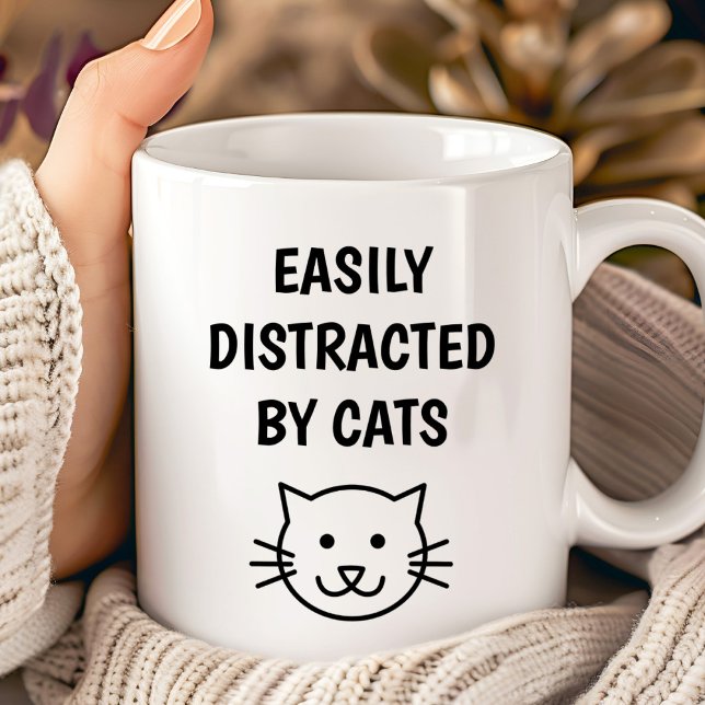 Caneca De Café Citação Engraçada De Gato - Facilmente Distraido P (Funny Cat Quote - Easily Distracted By Cats Coffee Mug)