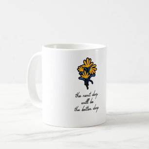Caneca De Café Citação Floral Amarela Motivacional