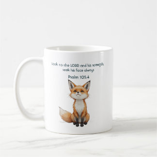 Caneca De Café Citação Inspiradora Cristã Salmo 105:4 Raposa Fofa