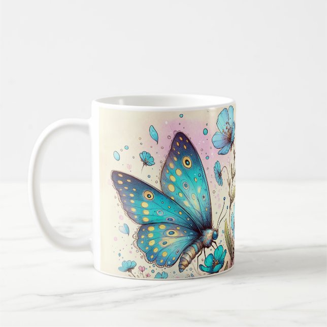Caneca De Café Citação Inspiradora de Borboleta (Esquerda)
