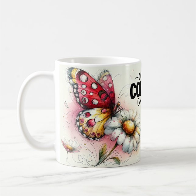 Caneca De Café Citação Inspiradora de Borboleta (Esquerda)
