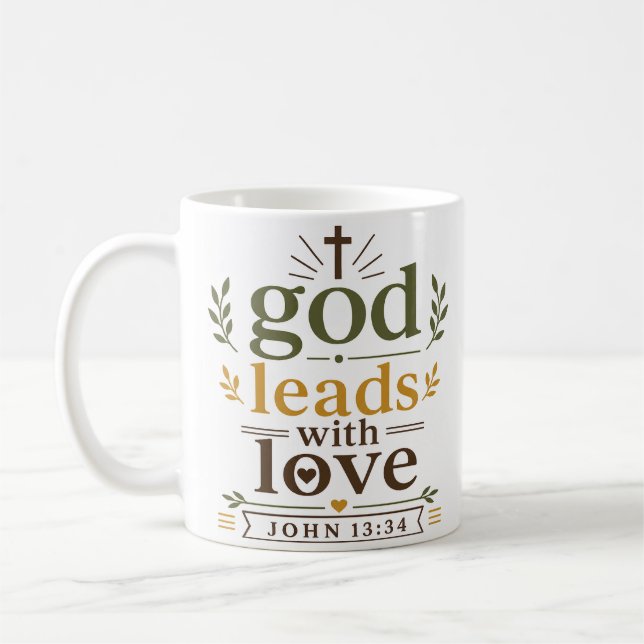 Caneca De Café Citação Inspiradora de Escritura: Deus Lidera com  (Esquerda)