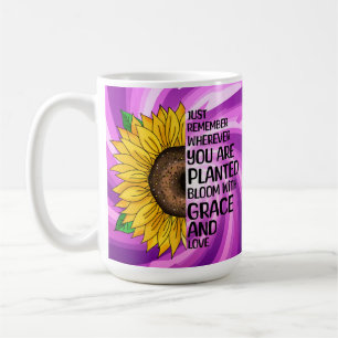 Caneca De Café Citação Inspirativa e girassol desenhado à mão