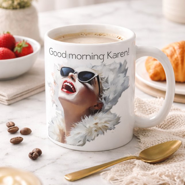 Caneca De Café Citação Matinal Personalizada Mulher Glam Divertid (Criador carregado)