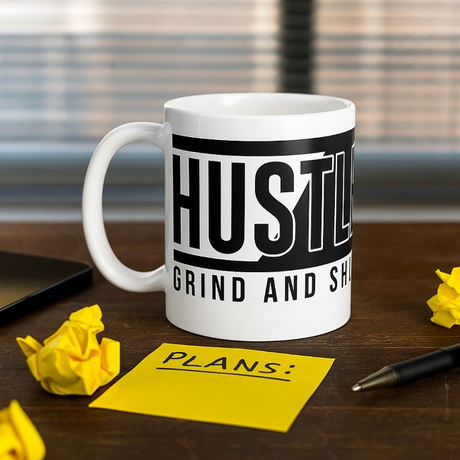 Caneca De Café Citação Motivacional Hustle Grind e Shine (Criador carregado)